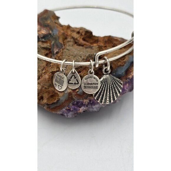 Alex and Ani Silver Tone Shell Charm Bangle Bracelet Designer Jewelry - Picture 2 of 4